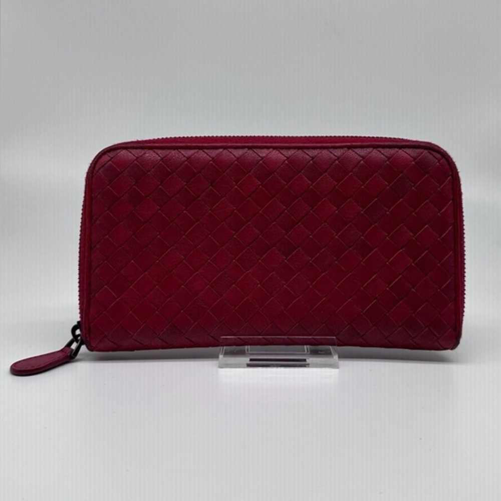 Bottega Veneta Red Intrecciato Leather Zip-Around Continental Wallet